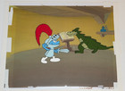 Smurfs Production Animation Cel Of Hefty Smurf Framed On Background