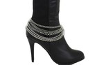 Women Boot Bracelet Silver Metal Chain Shoe Charm Multi Strand Day Night 2pcs