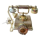 Vintage Technidyne Victorian Style Rotary Desk Telephone Gold Tone Ornate Decor