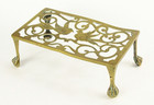   1850 s Early Victorian Reticulated Brass Trivet W  Doves  Lion Paw Feet