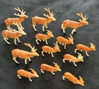 Lot Of 13 Vintage Hard Plastic Deer Christmas Figurine Cake Topper Village Decor