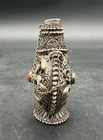 Vintage Chinese Asian Snuff Bottle Metal Turquoise Coral Stones 2 75 
