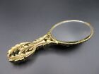 4 5  W  Handle Vtg 50s Hand Mirror Gold Tone Metal Ornate Purse Dresser Vanity