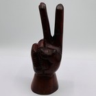 Vintage Wood Hand Carved Peace Sign Hand 2 Fingers Hippy Sculpture 1960s 6 5   