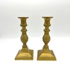Pair Vintage Heavy Brass Candlesticks Square Base Ornate Column Home Decor