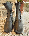 Antique Vintage Victorian Black Leather Baby Child Shoes Boots Button Up High