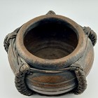 Philippines Ifugao Rattan Wrapped Earthenware Pot Incised Bands 60s Vtg Basketry