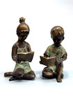 Pair Vintage Bronze    the Bookworms    Boy 6    And Girl 7    Reading Bookends Mcm