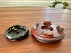 2 Vintage Asian Wood Carved Round Display Stands Vases Figurines Ebony Rosewood