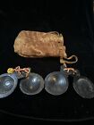Vintage Spanish Wooden Maracas  With Leather Pouch