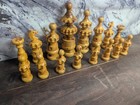 Vintage Hand Carved Wood Chess Set Complete No Board King 5 5  