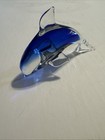 Vintage Blue Clear Hand Blown Art Glass Dolphin Paperweight Sculpture Figurine