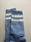 Vtg Socks Crew Super Soft Acrylic Usa Made Baby Blue Stripe Tm White Toe Stripe