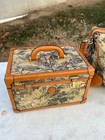 Vtg Mark Cross Italy Train Case   Hand Bag Tapestry   Leather Luggage Set Locks
