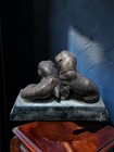 Antique Bronze King Charles Spaniel Pair Sculpture     Heavy Cast On Marble Base
