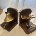 Vintage Handmade Nautical Theme Bookends Wood   Rope With Brass Bell   Anchor