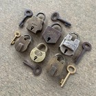 Lot Of 6 Rare Antique Miniature Brass Padlocks With Keys Unusual Shapes Old Lock