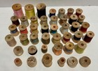 43 Vtg Sewing Thread Wood Spools Stamped Ends Crafts Display