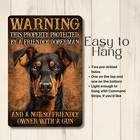 Doberman Security Warning Sign Friendly Dog Gun Owner Metal Tin Protected By