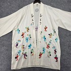 Vintage Made In Japan Hand Printed Rayon Kimono Robe White Festival Never Worn