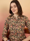 Indian Women Rayon Black   Beige Floral Printed Kurta Kurti Top Tunic New Dress