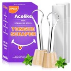 2 Pack Tongue Scraper Set With Bamboo Holders   Travel Cases  Stainless Steel Or