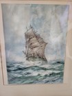 Antique Vintage Watercolor  Painting Robert Hopkins Clipper Ship Maritime Sea   