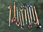Antique Bone Spangled Lace Making Bobbins Named Lot Of 10