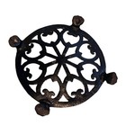 Vintage John Wright Cast Iron Round Ornate Footed Trivet  281
