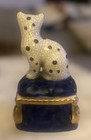 Fitz   Floyd Cat Vintage Porcelain Crackle Glaze Trinket Box Spotted Cat 1981 Ff