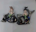 Vintage Rare Arnels Set Of 2 Mermaid Riding On Fish Wall Plaques 1950 s Mcm
