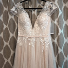 Nwt Oleg Cassini Cwg889 Pearl Tulle Beaded Wedding Dress Plunging Gown Blush 12
