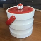 Vintage White Vinyl Red Lid   Handle Mid Century Plastic Vinyl Ice Bucket Mcm