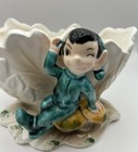 Lefton Winking Elf Pixie Sitting On Mushroom Toadstool Leaf Shaped Planter  818
