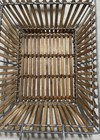 Vintage New Bamboo Wooden Handled Slat Serving Storage Bread Basket Steel Frame