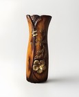 Signed Hand Painted Wood Look Pottery Floor Vase For Silk Flowers 14    Brown Gold