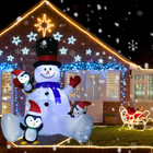 7ft Inflatable Christmas Snowman With Penguins And Led Lights For Holiday Decor