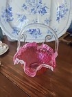 9 1 2  Vintage Cranberry Pink Glass Ribbed Basket Applied Handle