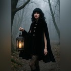 Vintage Black Velvet Cape Cloak Rhinestone Button Whimsygoth Formal Luxury M