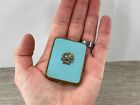 Antique Art Deco Foster Compact Mirror Powder Box Brass Rhinestone Turquoise