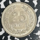 1944 El Salvador 25 Centavos Lot n0608 Silver  High Grade  Beautiful 