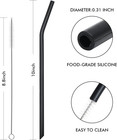 Reusable Black Silicone Drinking Straws  8 Pcs Long Flexible Straws With 2 Clean