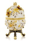Keren Kopal Large White Egg With Bees  Trinket Decorated With Austrian Crystals