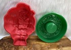 Vintage Jello Christmas Molds Lot Of 2 Green Round Holly Berries Red Santa Claus