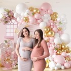 136pcs Pink And White Gold Balloon Arch Garland Kit With Pink White Birthday