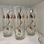 Vintage Mcm Atomic Glasses Set Of 6 Tall 6 75  Mid Century Gold Copper Design