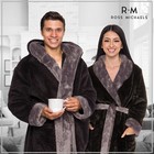 Ross Michaels Mens Luxury Robe Hooded Large-x-large Big Tall  Black   Gray 