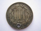 United States 1866 Nickel 3 Cents F Holed