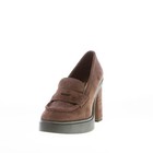 Santoni Women Shoes Dark Brown Suede Pump With Squared Toe Platform Heel 9 Cm