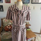 Vintage 1940s Dress   Stripe   Pink Grey   L   40s  50s   A-line   Pinup